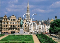 BRUSSELS, the Mont des Arts park and the tower of the City Hall