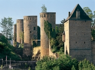 Luxembourg city, the Trier gate and the fours towers of the Rham